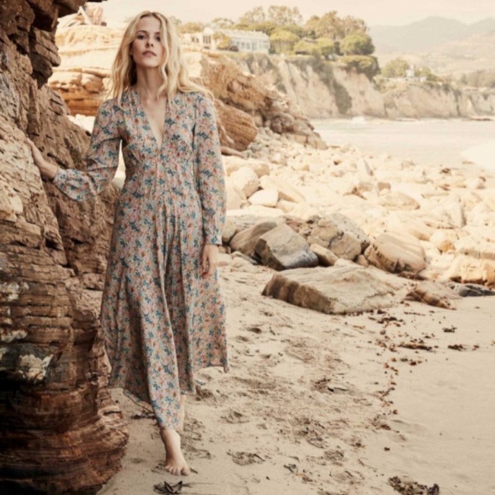 Doen Womens Charleston Cream Lady Bird Floral Printed Cotton Maxi Gown Dress XL